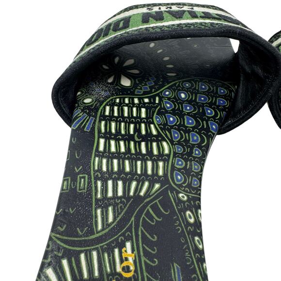 Christian Dior Dway Animals Print Embroidered Slides Green Black 38.5 Sandals - Picture 6 of 12